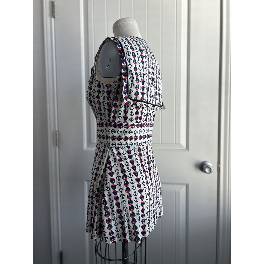Vintage 60s Sailor Nautical Style Sleeveless Mini Dress Scooter Skirt Small - Picture 3 of 16